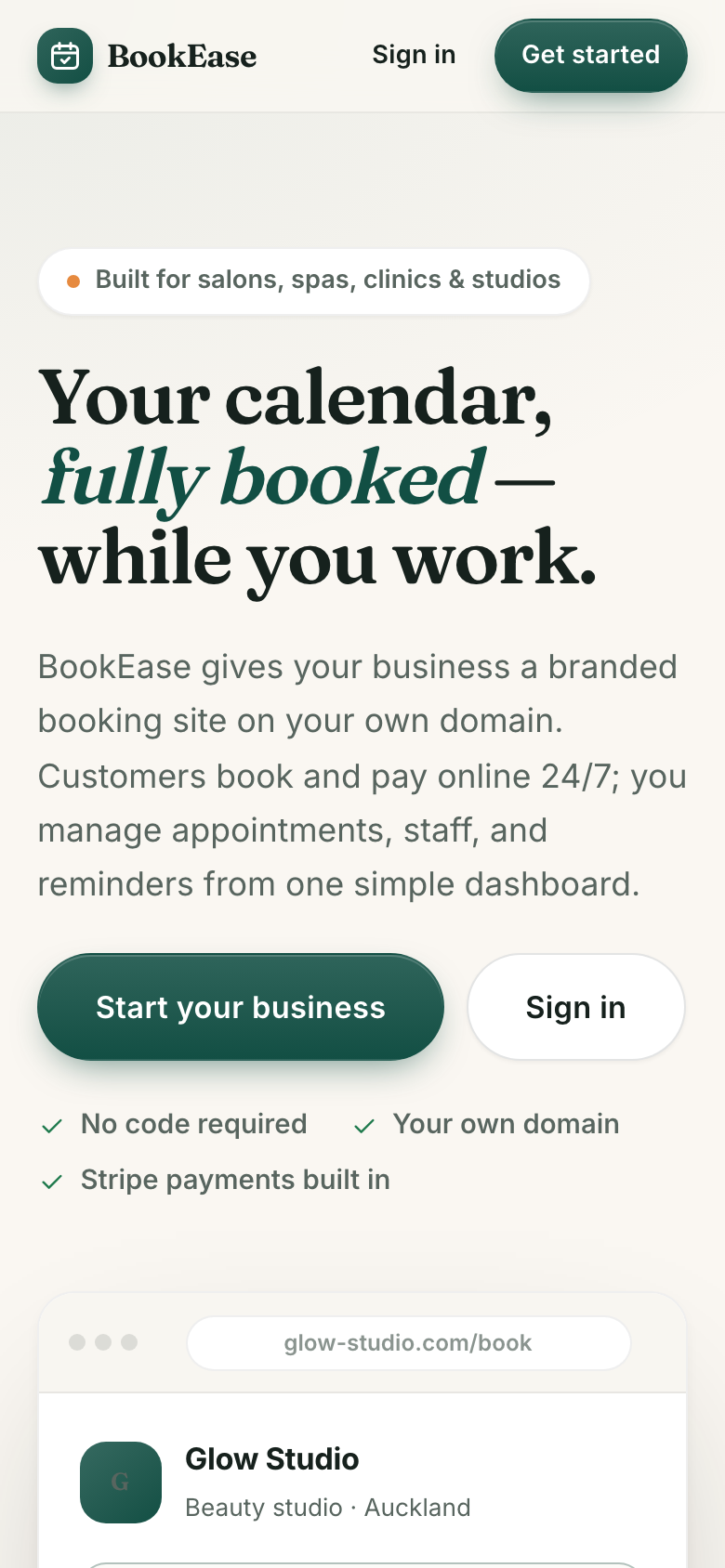 BookEase Multi-Tenant Booking Platform mobile screenshot 1