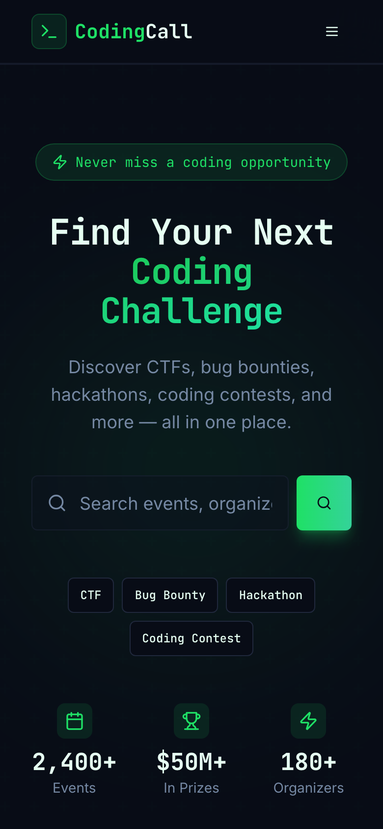 CodingCall Coding Event Marketplace mobile screenshot 1